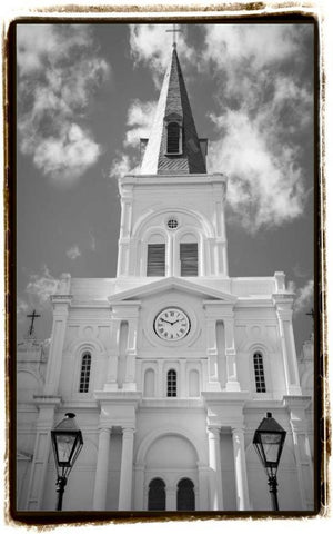 St. Louis Cathedral, Jackson Square I White Modern Wood Framed Art Print with Double Matting by DeNardo, Laura