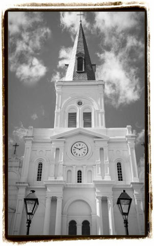 St. Louis Cathedral, Jackson Square I White Modern Wood Framed Art Print with Double Matting by DeNardo, Laura