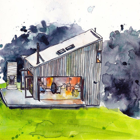 Cabin Scape IV White Modern Wood Framed Art Print with Double Matting by McCreery, Paul