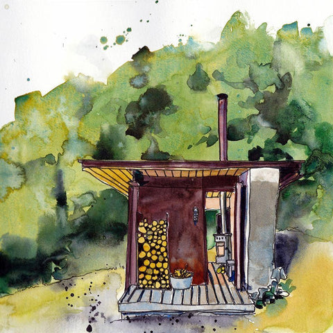 Cabin Scape V Black Modern Wood Framed Art Print with Double Matting by McCreery, Paul
