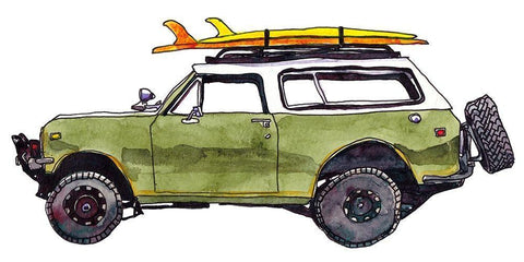 Surf Car II Black Ornate Wood Framed Art Print with Double Matting by McCreery, Paul