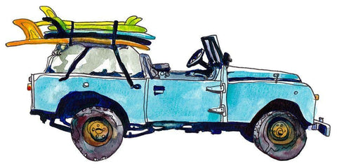 Surf Car III White Modern Wood Framed Art Print with Double Matting by McCreery, Paul