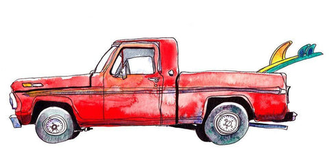 Surf Car IV White Modern Wood Framed Art Print with Double Matting by McCreery, Paul