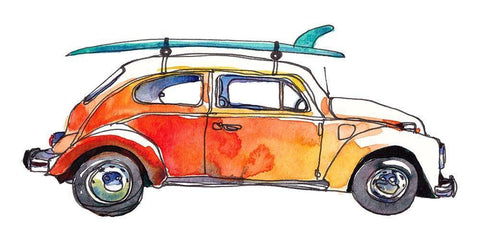 Surf Car V Black Ornate Wood Framed Art Print with Double Matting by McCreery, Paul