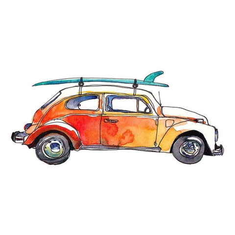 Surf Car V White Modern Wood Framed Art Print by McCreery, Paul