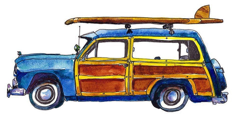 Surf Car IX White Modern Wood Framed Art Print with Double Matting by McCreery, Paul