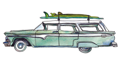 Surf Car XI White Modern Wood Framed Art Print with Double Matting by McCreery, Paul