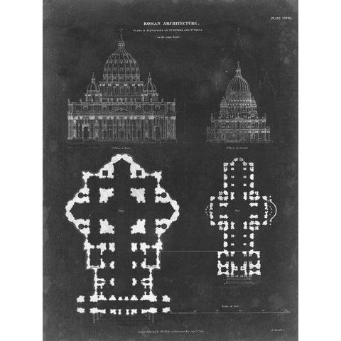 Plan and Elevation for St. Peters and St. Pauls Black Modern Wood Framed Art Print with Double Matting by Vision Studio