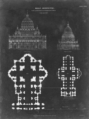 Plan and Elevation for St. Peters and St. Pauls Black Ornate Wood Framed Art Print with Double Matting by Vision Studio