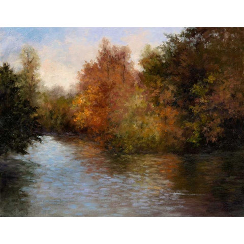 A Light on the Lake Black Modern Wood Framed Art Print with Double Matting by Weber, Mary Jean