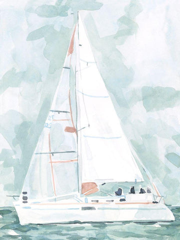 Soft Sailboat II White Modern Wood Framed Art Print with Double Matting by Scarvey, Emma