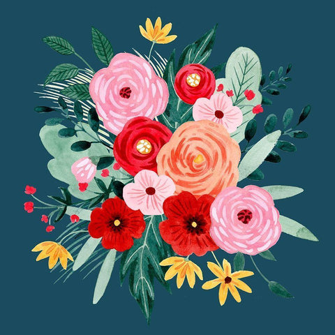 Sweet Hearts Bouquet I Gold Ornate Wood Framed Art Print with Double Matting by Popp, Grace