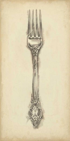 Ornate Cutlery I Black Ornate Wood Framed Art Print with Double Matting by Harper, Ethan