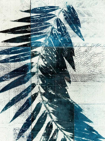 Palm Indigo I White Modern Wood Framed Art Print with Double Matting by Butler, John