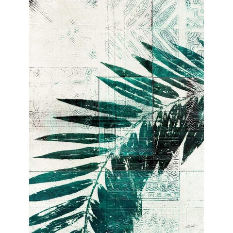 Palm Aqua II Black Modern Wood Framed Art Print with Double Matting by Butler, John