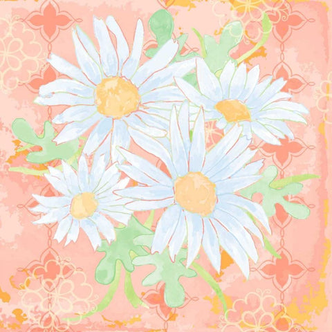 Daisy Patch Coral I White Modern Wood Framed Art Print by Mark, Leslie