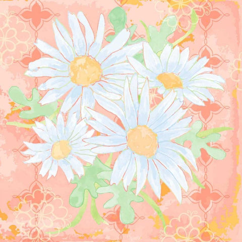 Daisy Patch Coral I Black Ornate Wood Framed Art Print with Double Matting by Mark, Leslie