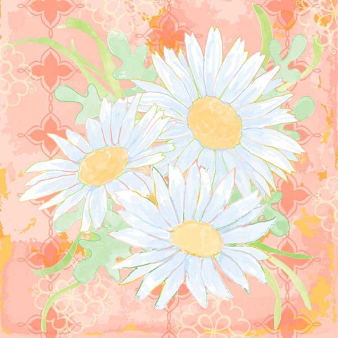 Daisy Patch Coral II White Modern Wood Framed Art Print by Mark, Leslie