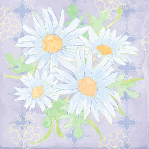 Daisy Patch Serenity I White Modern Wood Framed Art Print with Double Matting by Mark, Leslie