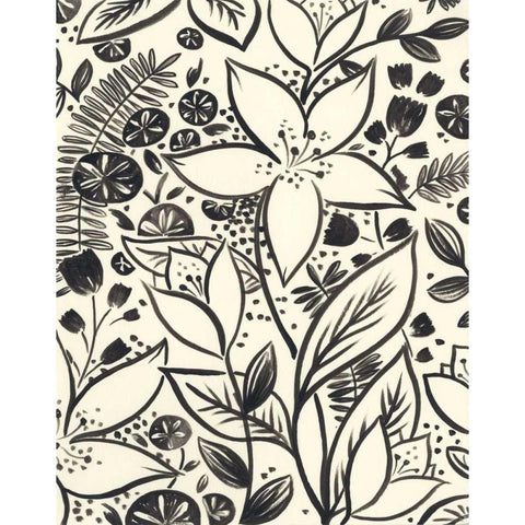 Brushstroke Blossoms I Black Modern Wood Framed Art Print with Double Matting by Vess, June Erica