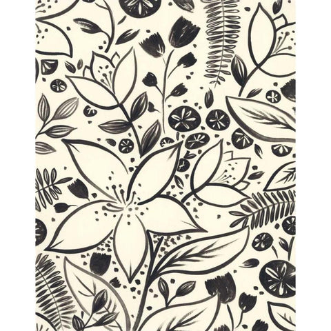 Brushstroke Blossoms II Black Modern Wood Framed Art Print with Double Matting by Vess, June Erica