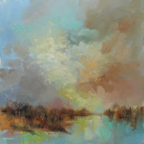 Jewelled Riverbank Gold Ornate Wood Framed Art Print with Double Matting by Doyle, Anne Farrall