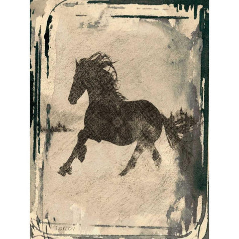 Running Horse II Black Modern Wood Framed Art Print with Double Matting by Orlov, Irena