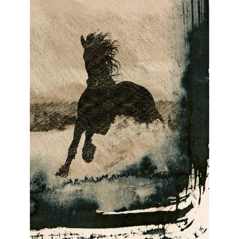 Running Horse III Black Modern Wood Framed Art Print with Double Matting by Orlov, Irena