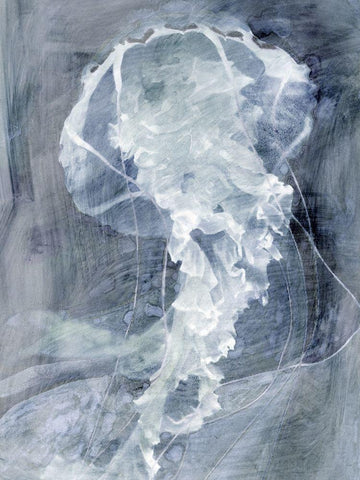 Indigo Jellyfish I White Modern Wood Framed Art Print with Double Matting by Stellar Design Studio