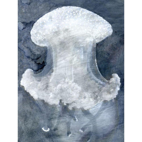 Indigo Jellyfish II Black Modern Wood Framed Art Print by Stellar Design Studio