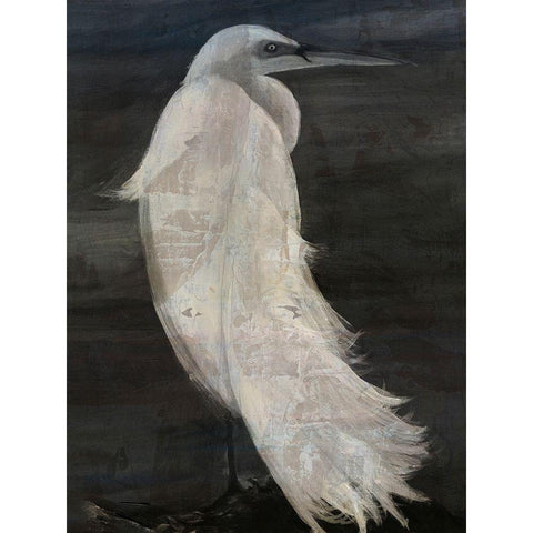 Textured Egret II Black Modern Wood Framed Art Print with Double Matting by Stellar Design Studio