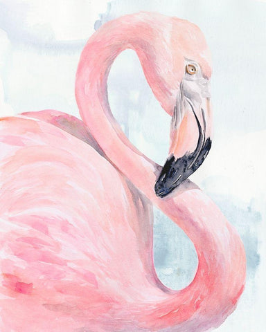 Pink Flamingo Portrait I Black Ornate Wood Framed Art Print with Double Matting by Parker, Jennifer Paxton