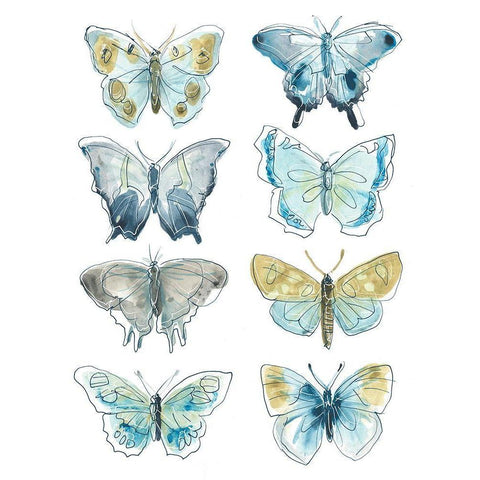 Butterfly Blues I Black Modern Wood Framed Art Print by Vess, June Erica