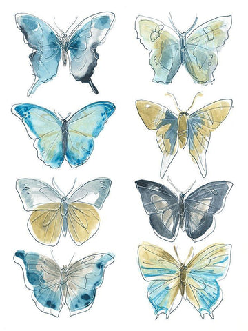 Butterfly Blues II White Modern Wood Framed Art Print with Double Matting by Vess, June Erica