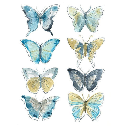 Butterfly Blues II Gold Ornate Wood Framed Art Print with Double Matting by Vess, June Erica