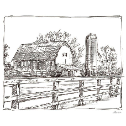 Farm Sketch I Gold Ornate Wood Framed Art Print with Double Matting by Harper, Ethan
