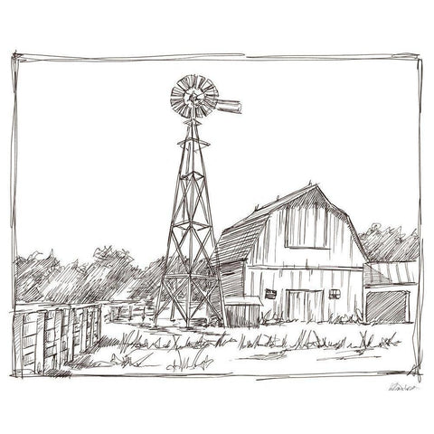 Farm Sketch II Black Modern Wood Framed Art Print by Harper, Ethan