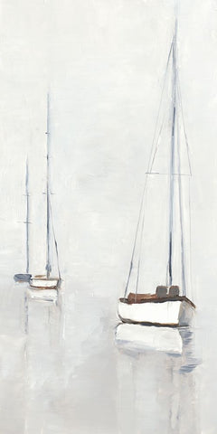 Foggy Harbor I White Modern Wood Framed Art Print with Double Matting by Harper, Ethan