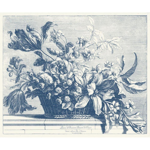 Navy Basket of Flowers I Black Modern Wood Framed Art Print with Double Matting by Baptiste, Glovanni