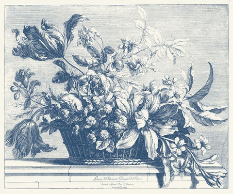 Navy Basket of Flowers I Black Ornate Wood Framed Art Print with Double Matting by Baptiste, Glovanni