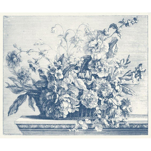 Navy Basket of Flowers II Gold Ornate Wood Framed Art Print with Double Matting by Baptiste, Glovanni