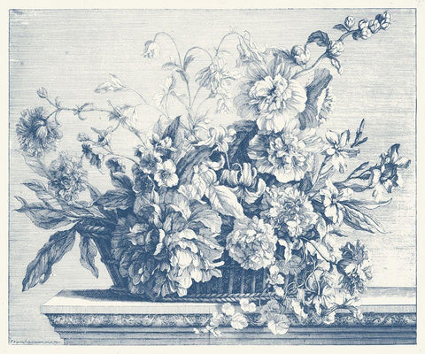 Navy Basket of Flowers II White Modern Wood Framed Art Print with Double Matting by Baptiste, Glovanni