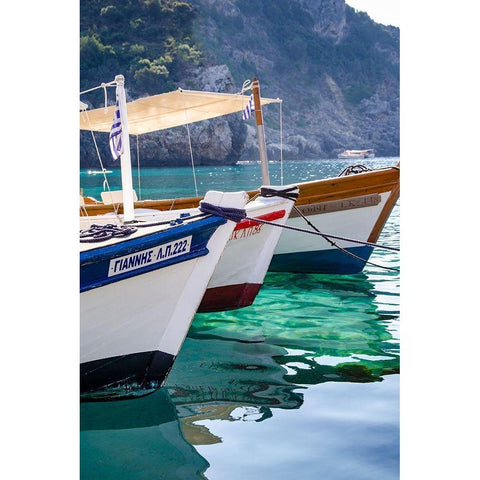 Workboats of Corfu, Greece II Black Modern Wood Framed Art Print by DeNardo, Laura