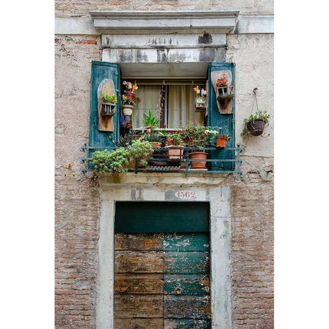 Italian Window Flowers I White Modern Wood Framed Art Print by DeNardo, Laura