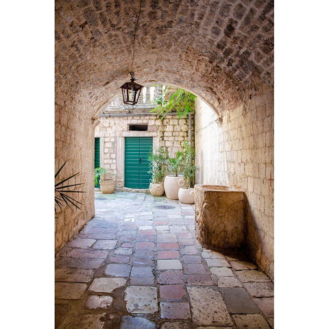 Enchanting Passageway - Kotor, Montenegro White Modern Wood Framed Art Print by DeNardo, Laura