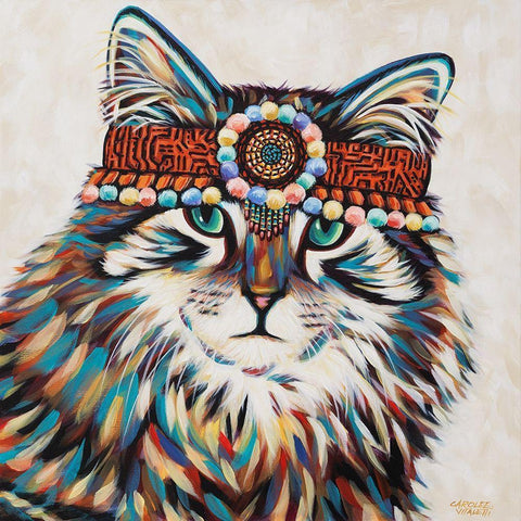 Hippie Cat II Gold Ornate Wood Framed Art Print with Double Matting by Vitaletti, Carolee