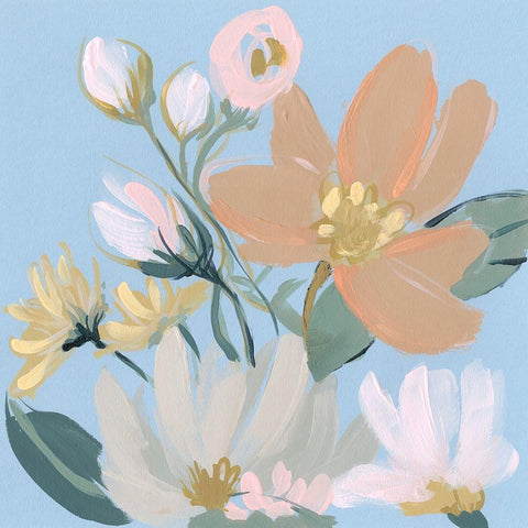 Bouquet on Blue I Black Modern Wood Framed Art Print with Double Matting by Goldberger, Jennifer