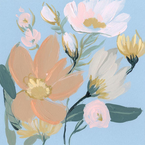 Bouquet on Blue II White Modern Wood Framed Art Print by Goldberger, Jennifer