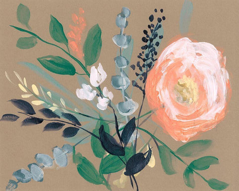 Flowers on Mocha I White Modern Wood Framed Art Print with Double Matting by Goldberger, Jennifer