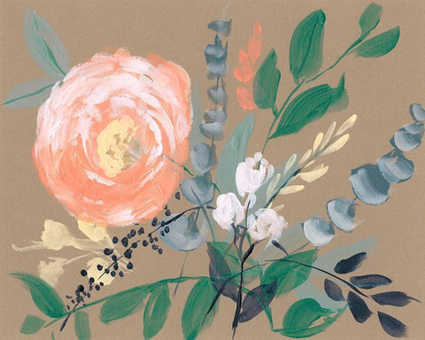 Flowers on Mocha II White Modern Wood Framed Art Print with Double Matting by Goldberger, Jennifer